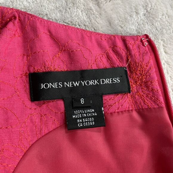 New Jones New York Sleeveless Sheath Linen Fuchsia Pink Dress Womens 8 Floral - Picture 7 of 16